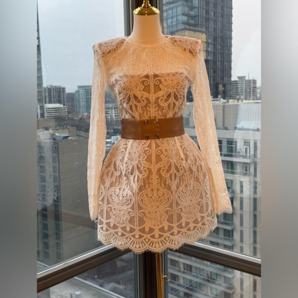 🆕 BRONX & BANCO 🧿 NWOT Casey White Lace Long Sleeve Mini Dress, Sz XS / US 2 - Picture 8 of 16